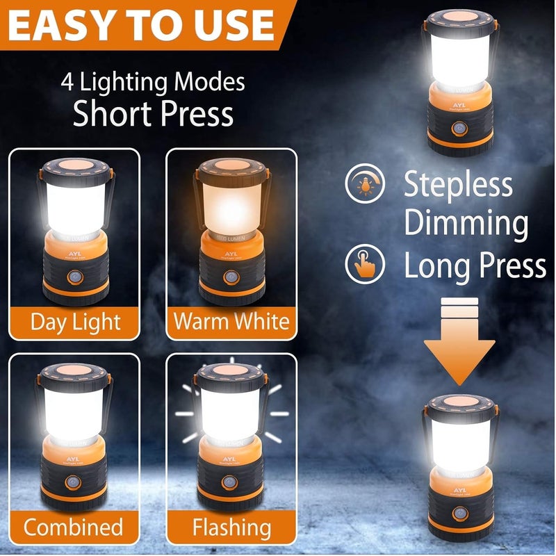 AYL LED Camping Lantern Rechargeable, 1800LM, 4 Light Modes, 4400mAh Power Bank, IP44 Waterproof, Perfect Lantern Flashlight for Hurricane, Emergency, Power Outages, Home and More, with USB Cable (2 Pack) - Image 2